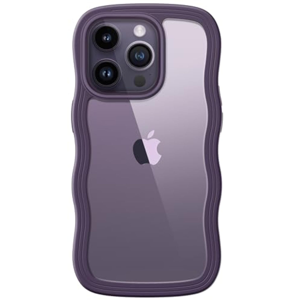 JETech Cute Case for iPhone 14 Pro Max 6.7-Inch, Wave Frame Curly Shape Shockproof Phone Cover for Women and Girls, Clear Hard PC Back (Deep Purple)