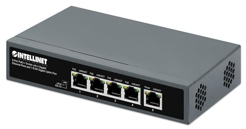 Intellinet 5-Port Poe++ Ethernet Switch With 4 Gigabit Ports & 1 Rj45 Gb Uplink Port-140W Power Budget, Output Up To 90W Per Port, Unmanaged, Wall Mountable/Desktop, Fanless, 3 Yr Mfg 562010