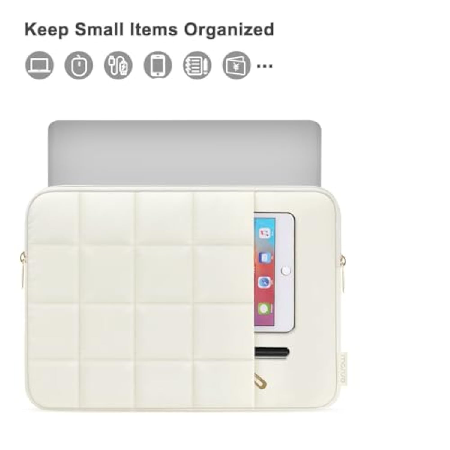 MOSISO 13-14 inch Laptop Case, 13.3 inch Puffy Laptop Sleeve Compatible with MacBook Air/Pro 13 inch, Compatible with MacBook Pro 14, Twelve Square Quilted Bag with Vertical Pocket&Small Case, Sand