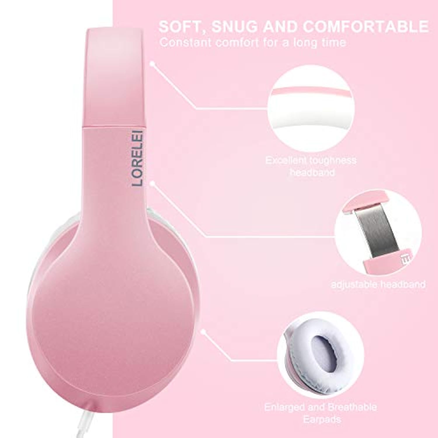 X6 Over-Ear Headphones, Foldable, Stereo Bass, 1.45M Cable, Mic, Pink