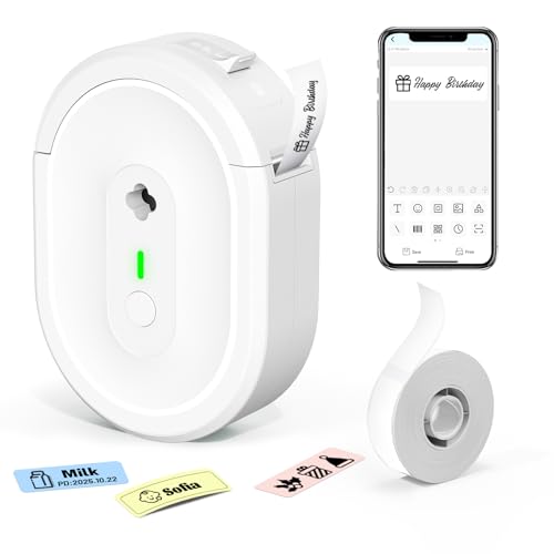 Label Maker Machine With Tape, Small Portable Bluetooth Label Printer, Handheld Mini Labeler For Home, Kitchen, Office, Waterproof Label Makers For Labeling, Gift, Kids School Items, White