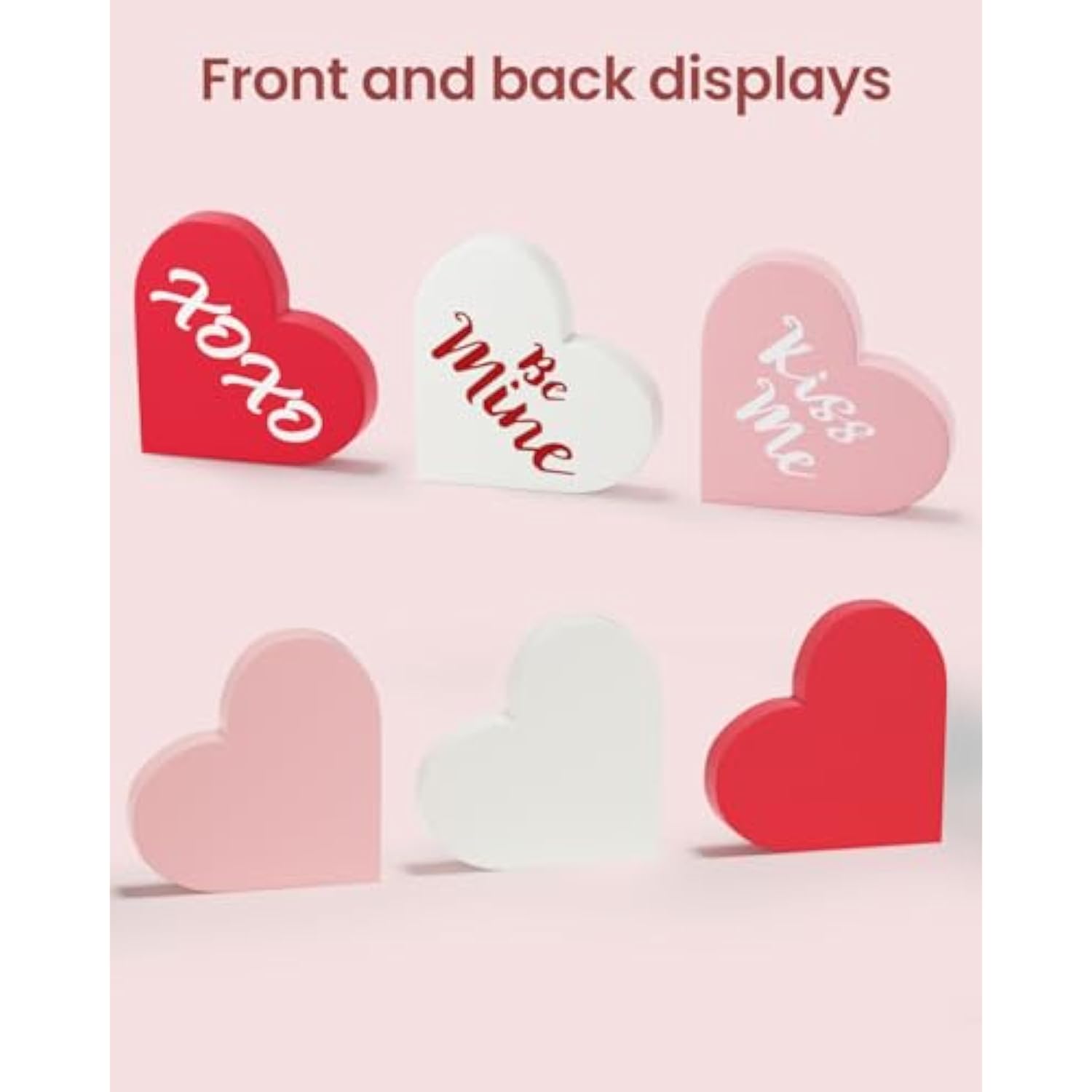 Valentines Day Decorations - 3 Pcs Large Wood Heart Shape Signs, Conversation Heart Decoration, Valentines Day Decor For Home, Office, Tiered Tray, Shelf, Mantel, Table
