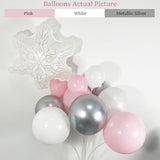 144PCS Pink Winter Balloon Arch Garland Kit with White Silver Snowflake Star Balloons for Winter Wonderland Girl Baby Shower, Baby Its Cold Outside Party, Christmas Decorations