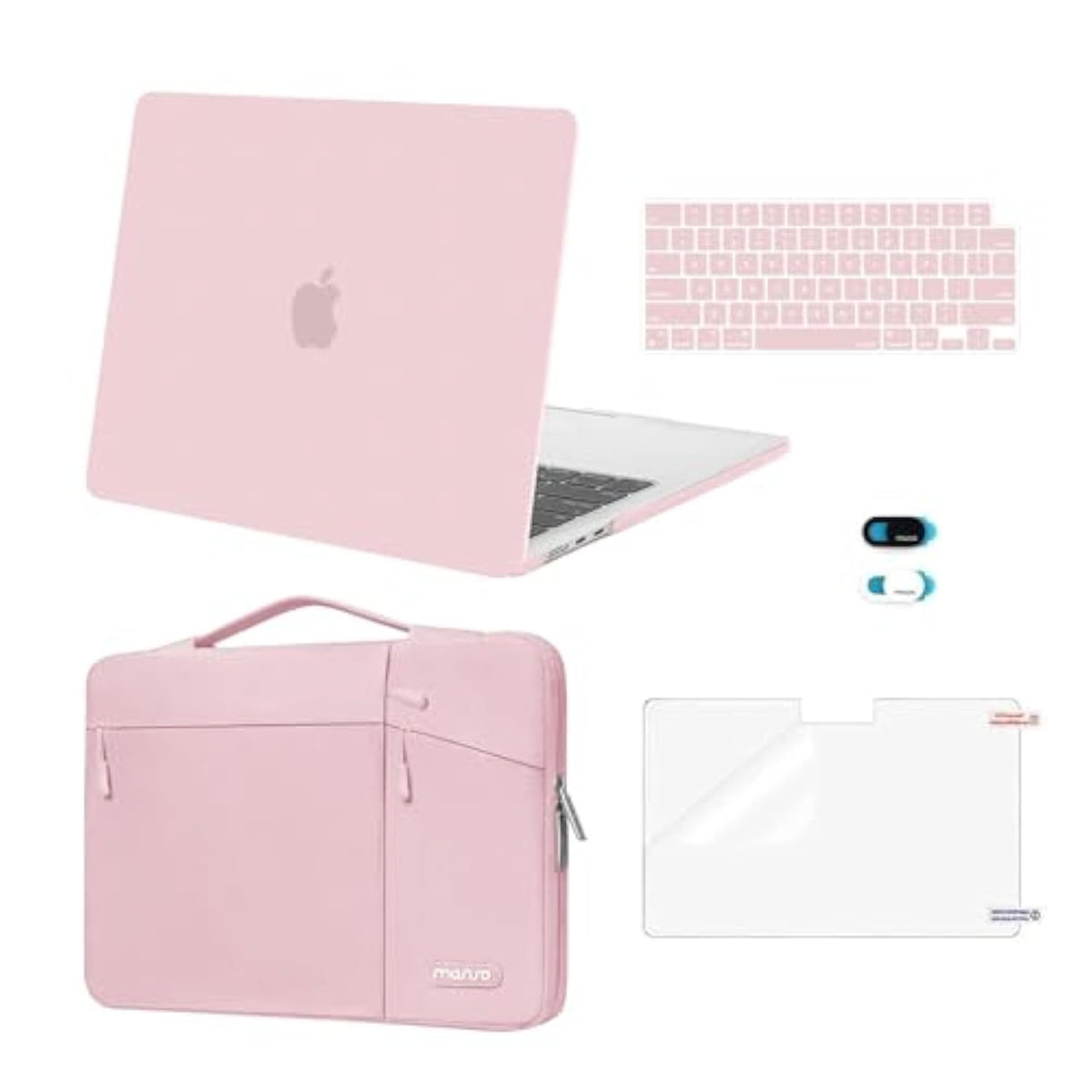 MOSISO Compatible with MacBook Air 13 inch Case 2025 2024 2023 2022 M4 A3240 M3 A3113 M2 A2681,Hard Case&Horizontal Vertical Right Bevel Pockets Bag&Keyboard Skin&Webcam Skin&Screen Film, Baby Pink