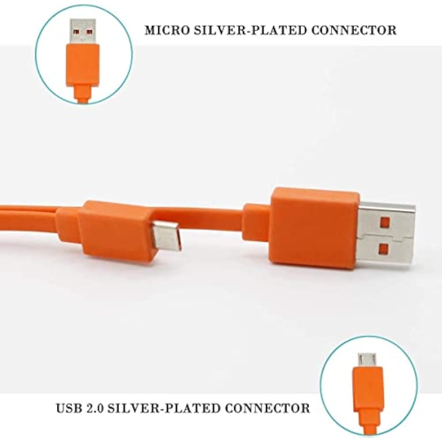Micro Usb Fast Power Charging Charger Cable Cord For Jbl Charge 3, Charge 2, Flip 4, Pulse 2, Flip 2, Flip 3, Pulse Wireless Bluetooth Speaker Earphone Headphone - 0.65Ft & Orange