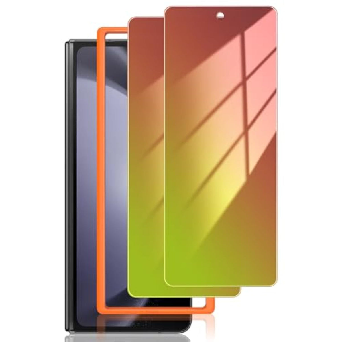 2-Pack Samsung Galaxy Z Fold 5 Privacy Screen Protector, Gradient Colorful Anti Blue Light Tempered Glass Front Screen Protector With Alignment Frame, Anti Scratch Bubble Free Sensitive Touch