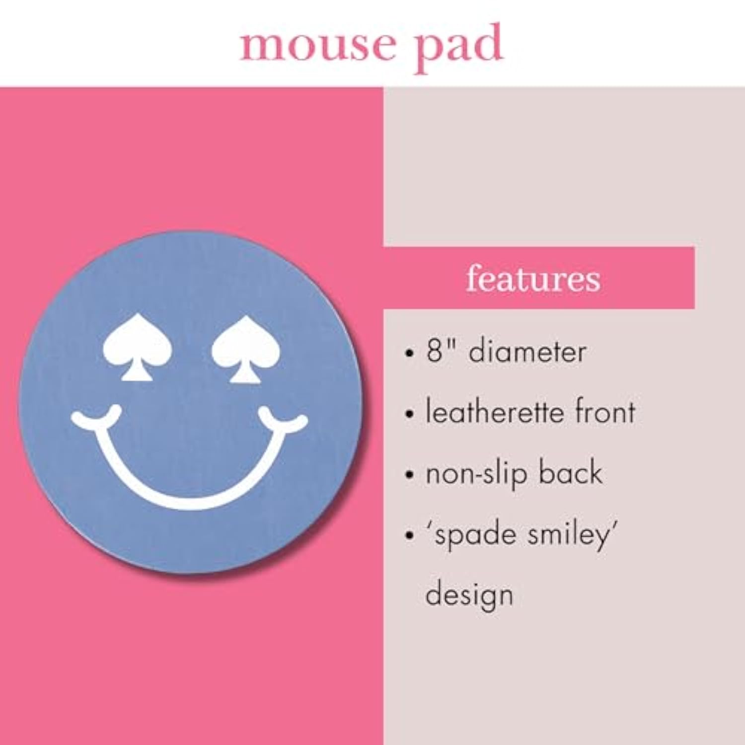 Leatherette Mouse Pad, 8" Mouse Mat With Non-Slip Back, Cute Mouse Pad For Office Desk (Spade Smiley)