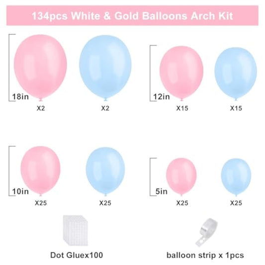 Pink And Blue Balloons Garland Arch Kit, 134Pcs Gender Reveal Balloon Garland Arch Kit For Boy Or Girl Gender Reveal Decorations Birthday Party Baby Shower Decorations
