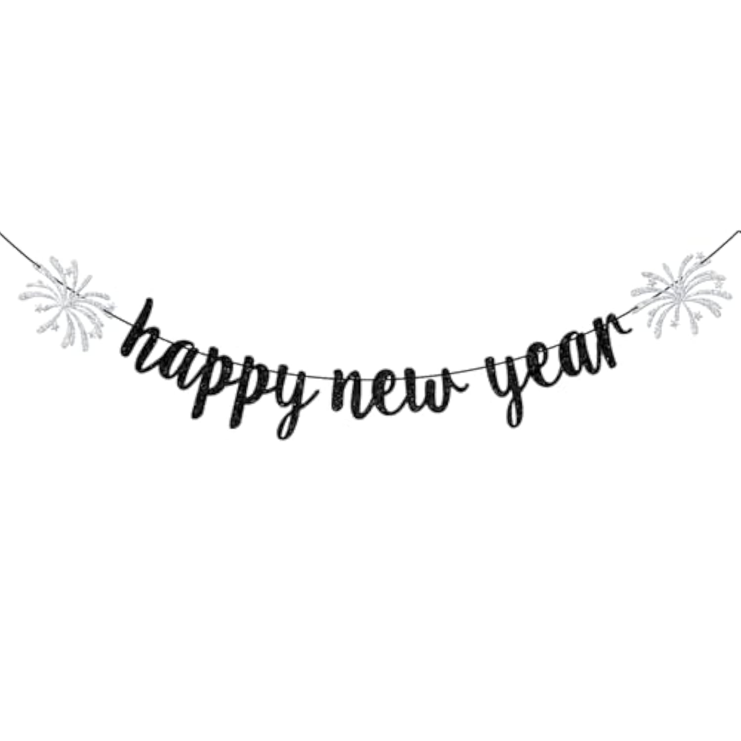 Happy New Year 2026 Banner Black Glitter Party Decor for New Year Eve