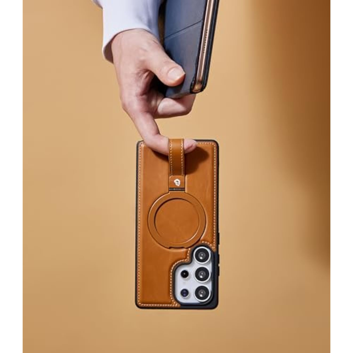 Brown Galaxy S25 Ultra case with stand, MagSafe, shockproof loop & protectors.