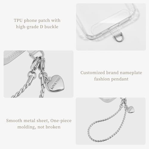 Phone Chain Wrist Strap Metal Phone Lanyard Wristlet Strap with 2xTPU Tether Tab for Women Shopping Traveling