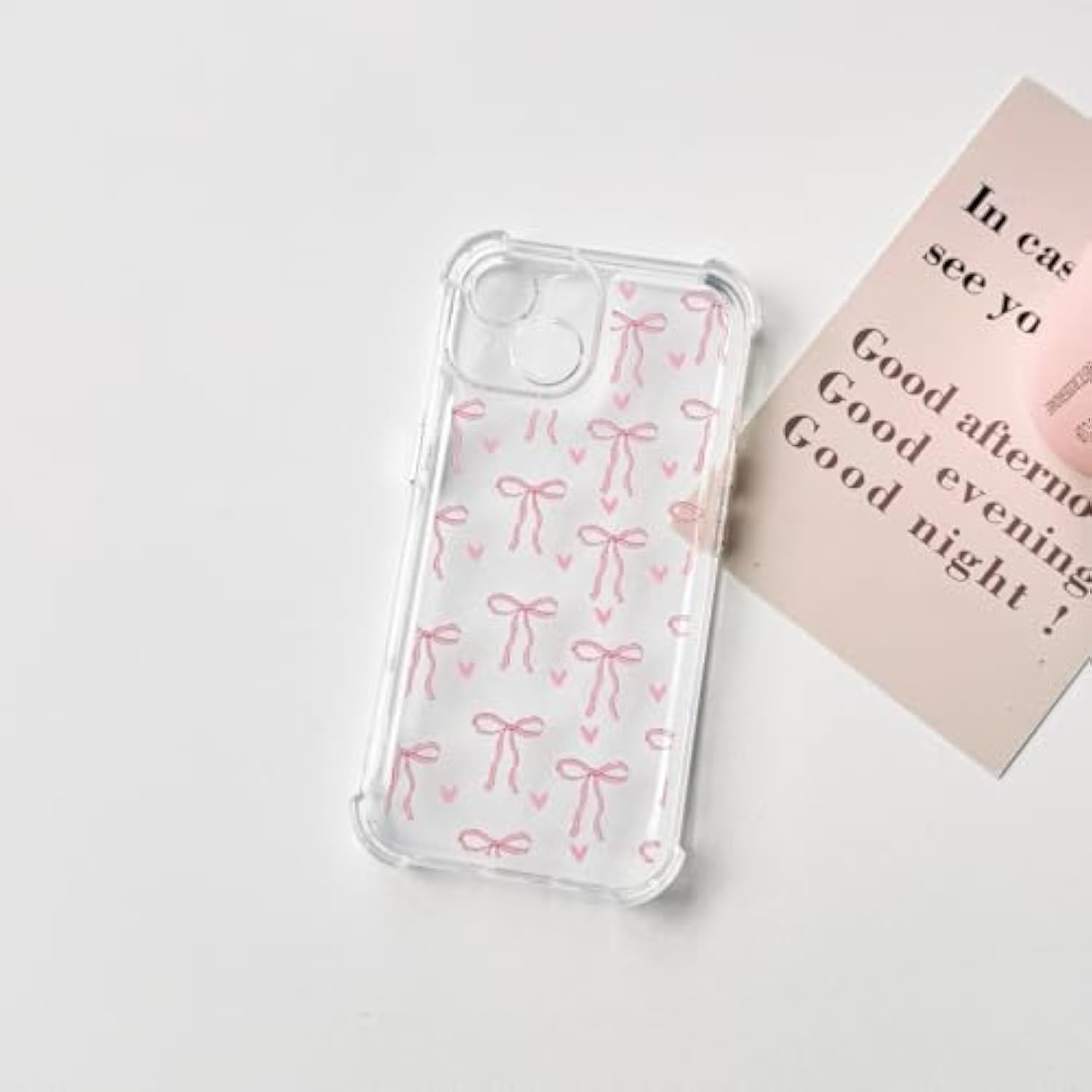 Compatible For Iphone 15 Plus Case Clear Cute Bowknot Heart With Four Corners Shockproof Design For Girls Women Soft Tpu More Protective Girly For Iphone 15 Plus Case-Pink Bow