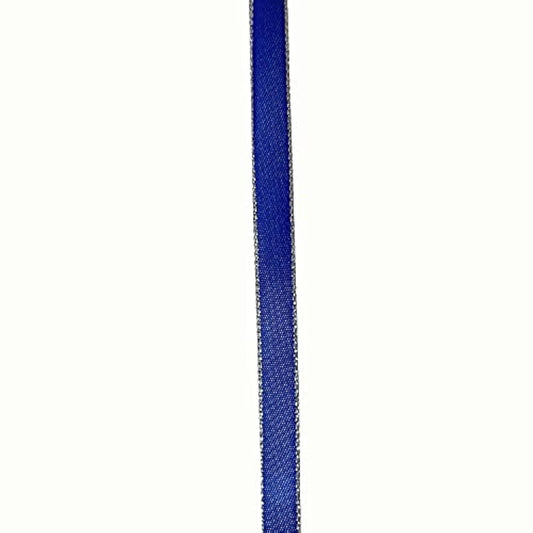 Royal Blue Double Face Satin Ribbon With Silver Border, 1/4 Inch X 50Y