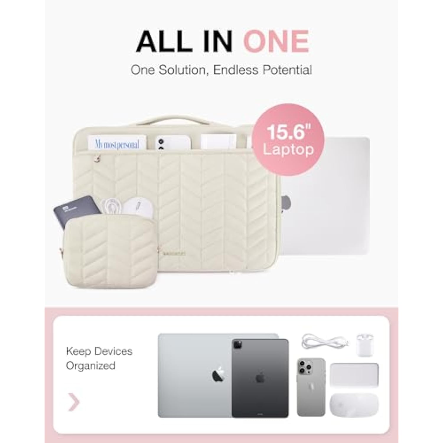 BAGSMART 15-16 inch Laptop Case with Handle, Puffy Padded Laptop Bag Sleeve for Women, Portable MacBook Air/Pro Case Compatible with Dell, HP, Lenovo, ASUS, Acer, Huawei Computer, Beige