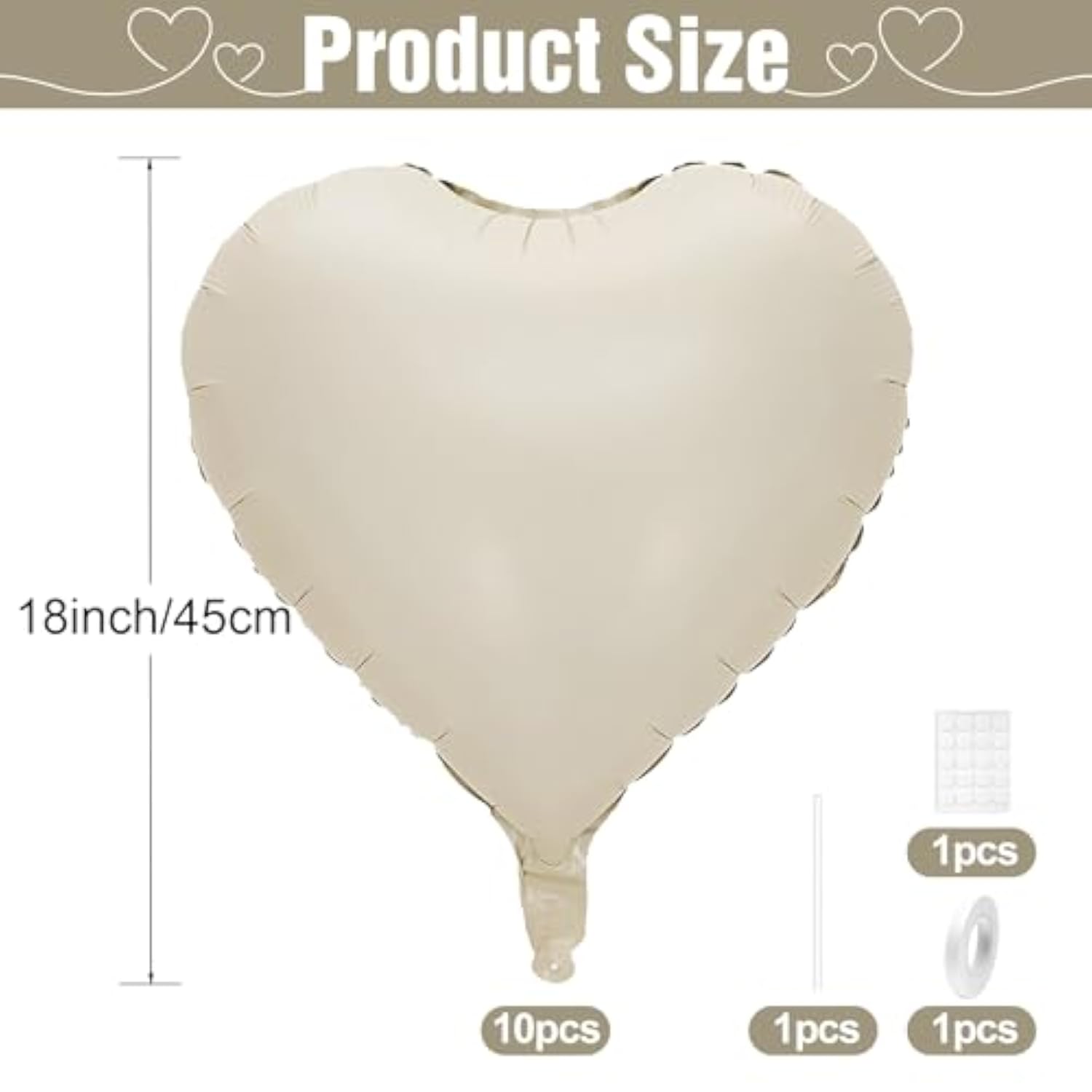 White Heart Balloons,10Pcs Cream White Foil Heart Shaped Balloons,18Inch Beige Helium Polyester Film Balloon For Valentines Engagement Birthday Baby Shower Wedding Party Decorations