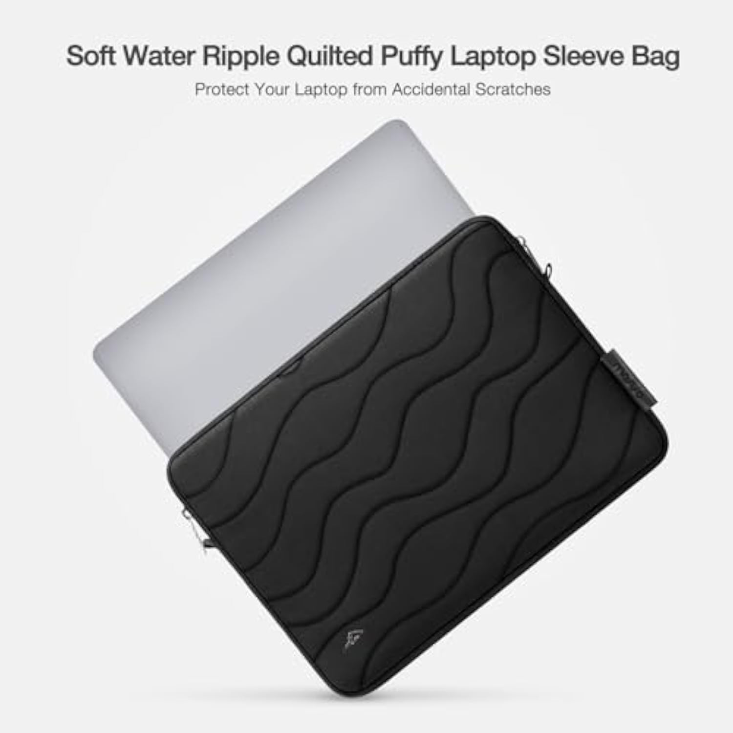MOSISO 360 Protective Laptop Sleeve 13-14 inch, 13.3 inch Carrying Case Compatible with MacBook Air/Pro 13 inch, Compatible with MacBook Pro 14, Water Ripple Quilted Computer Bag with Small Case,Black