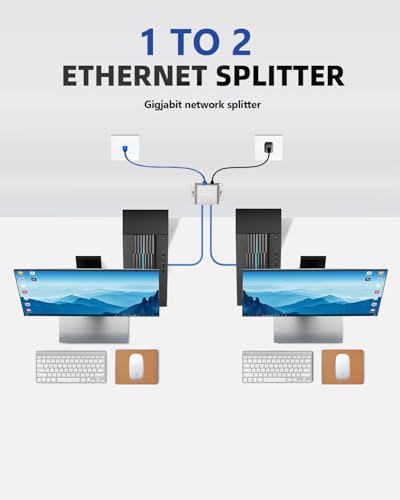 Ethernet Splitter 1 To 2 Ethernet Hub 2 Port,Rj45 Cable Splitter Fixable Rj45 Internet Switch Internet Splitter, 1000Mbps For Cat 5/5E/6/7/8 Cable,Can Be Fixed To The Wall