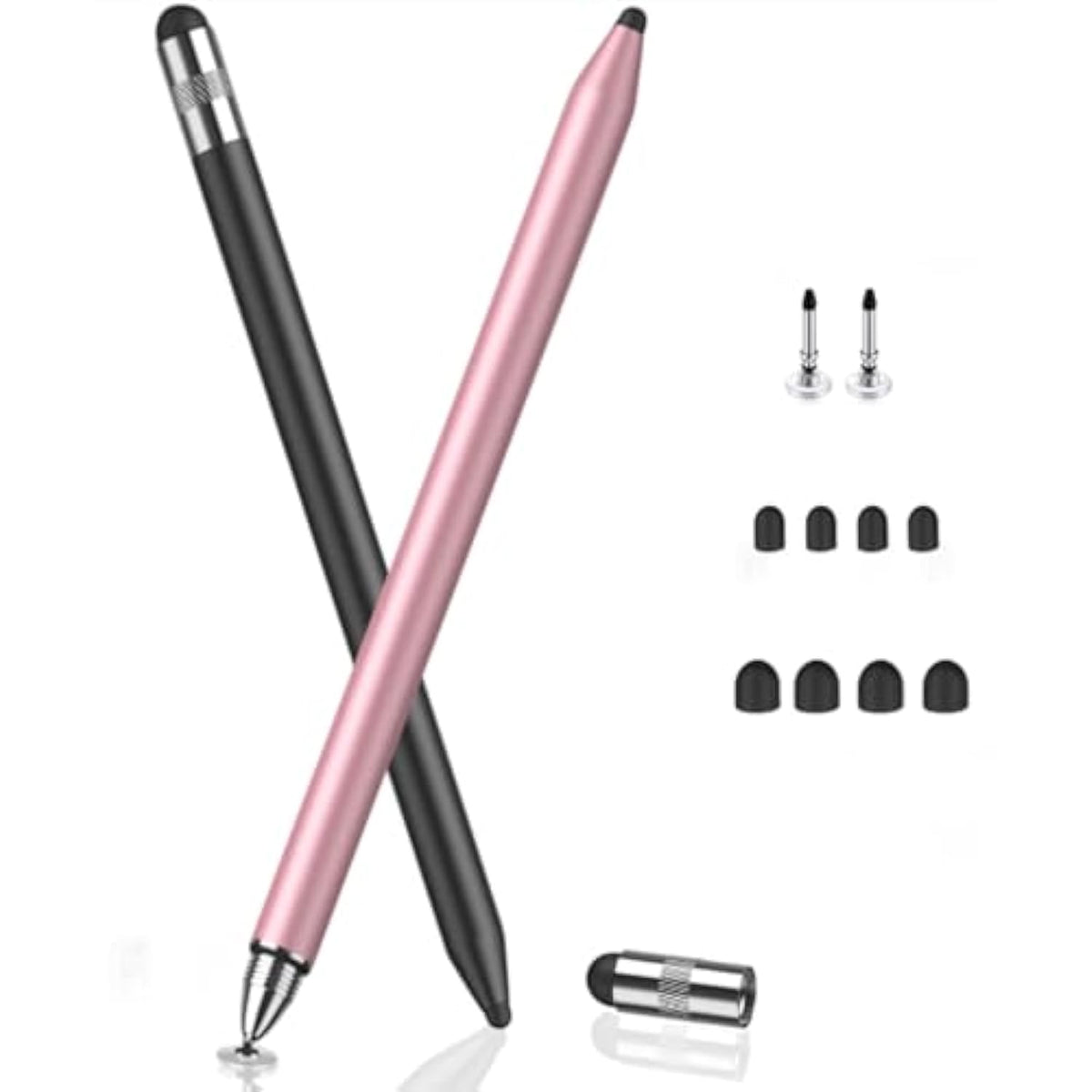 3 In 1 Stylus Pens For Touch Screens, High Sensitivity & Precision Capacitive Stylus For Apple Ipad Iphone Tablets Samsung Galaxy All Universal Touchscreen Devices (2 Pack-Black/Rose Gold)