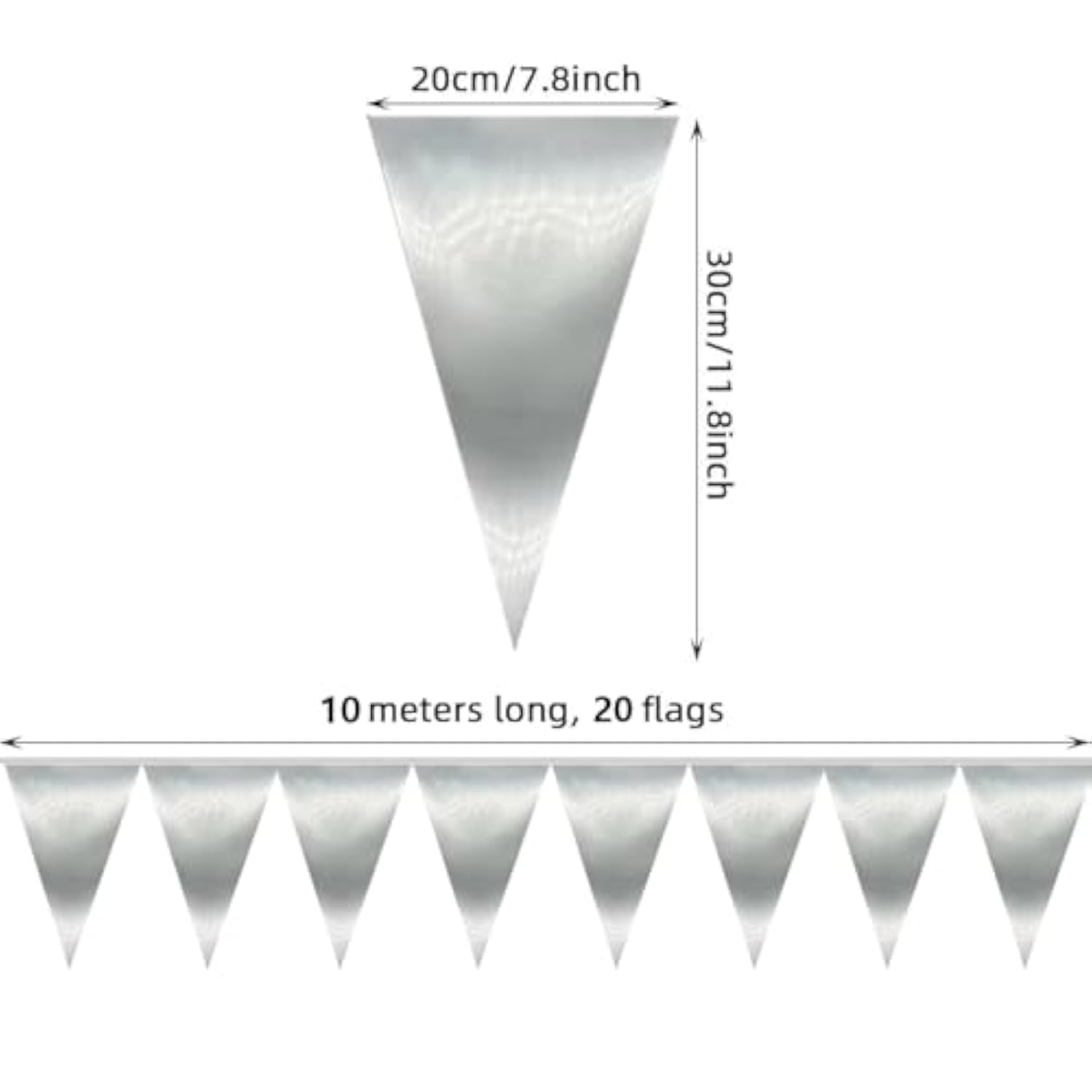 20M/65Ft Silver Triangle Pennant Banner Flag Metallic Fabric Bunting Garland For Christmas Graduation Wedding Engagement Anniversary Bachelorette Birthday Bridal Shower Valentines Hen Party Supplies
