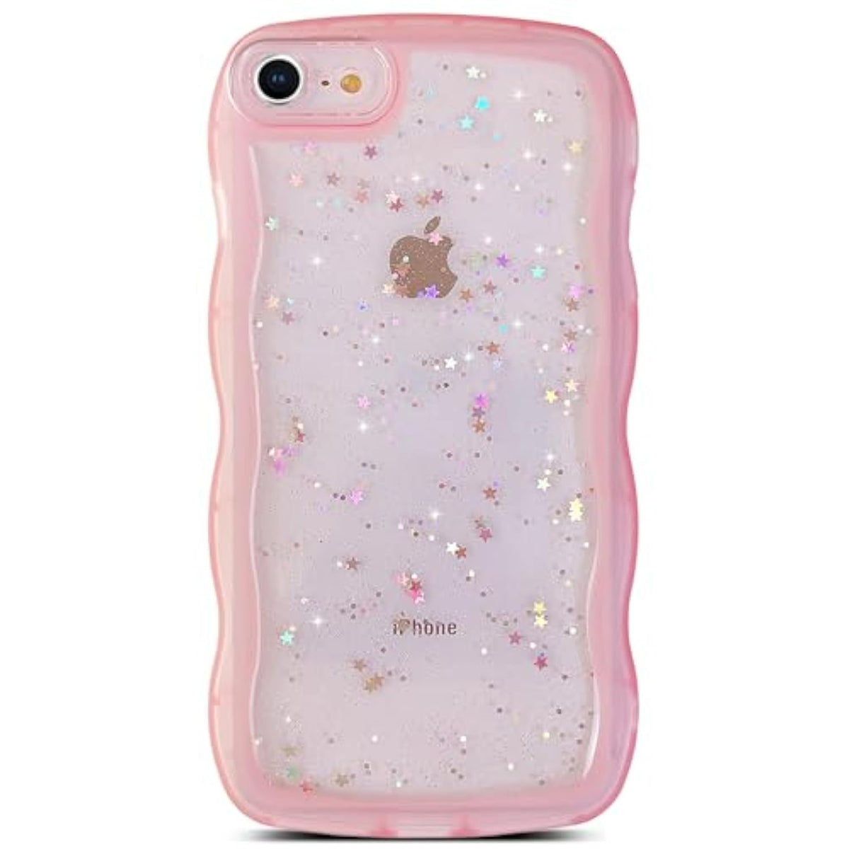 For Iphone Se/Iphone 8/7 Case,Cute Clear Glitter Curly Wave Design Transparent Bling Shiny Protection Soft Tpu Shockproof Phone Cover For Women Pink