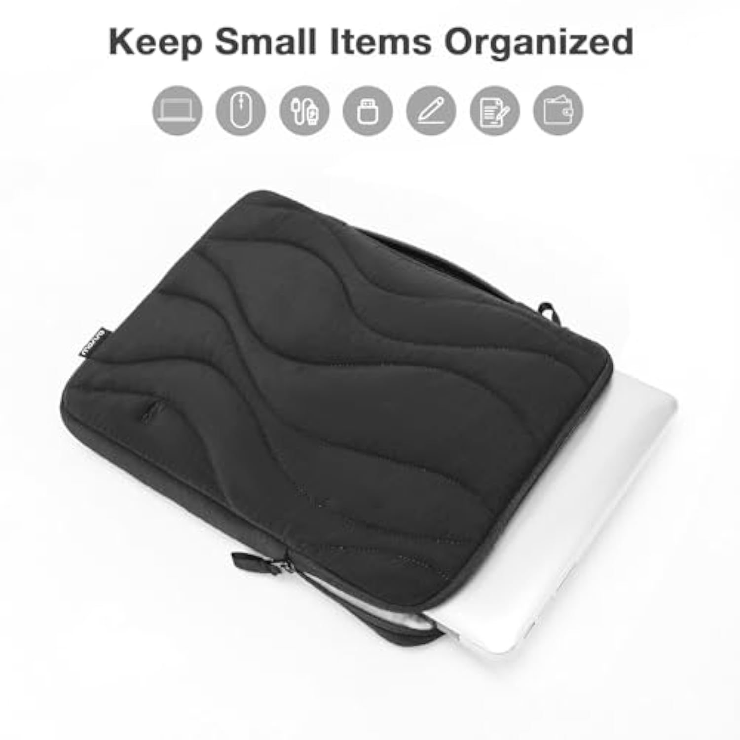 MOSISO 360 Protective 13-14 inch Laptop Case, 13.3 inch Puffy Laptop Sleeve Compatible with MacBook Air/Pro 13/Pro 14, HP Dell Acer ASUS, Hill Lines Quilted Side Open Bag with Handle&Small Case,Black