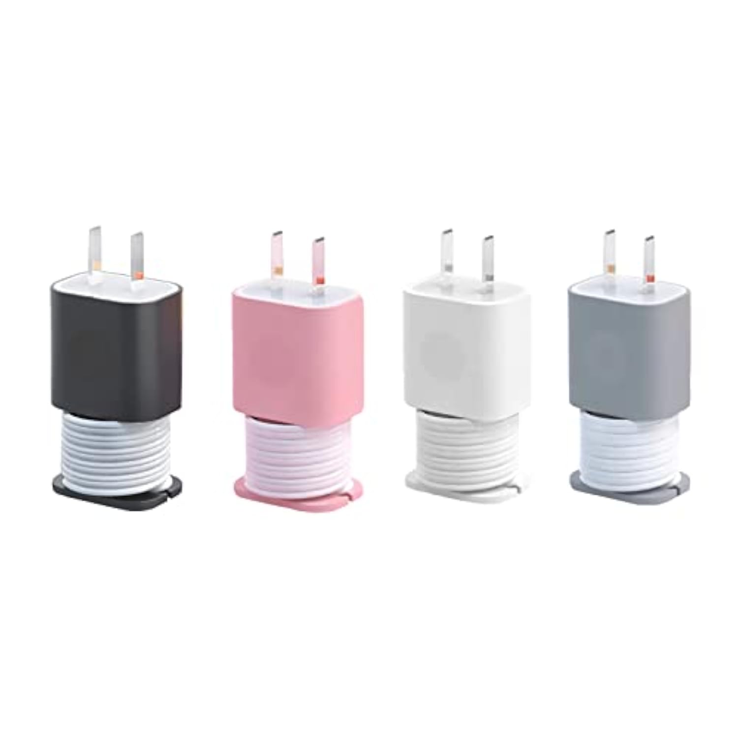 4-Pack 2 In 1 Silicone Charger Protector With Cord Wrap, Iphone Silicone Power Adapter Case, Snapback Charger Winder, Compatible With 18W/20W - 1.65 X 1.1 Inches