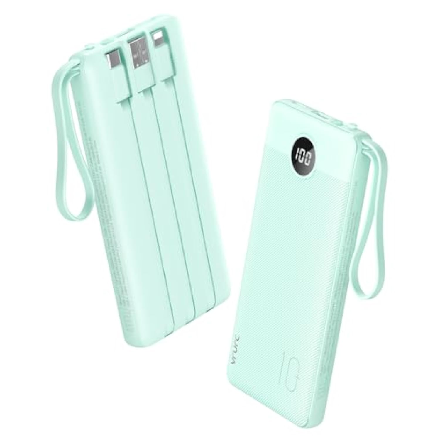 Portable Charger, 22.5W Fast Charging Power Bank Usb C, [2024 Upgrade] 4 Output 3 Input Travel Charging Bank 10000Mah, Built-In Cable Led Display For Iphone 15 14 13, Samsung, Android-Green