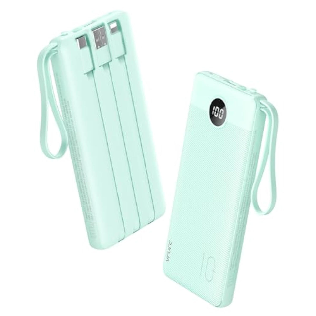 Portable Charger, 22.5W Fast Charging Power Bank Usb C, [2024 Upgrade] 4 Output 3 Input Travel Charging Bank 10000Mah, Built-In Cable Led Display For Iphone 15 14 13, Samsung, Android-Green