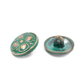 12 Pieces Green Cyan Antique Copper Clover Metal Shank Buttons. (15Mm)