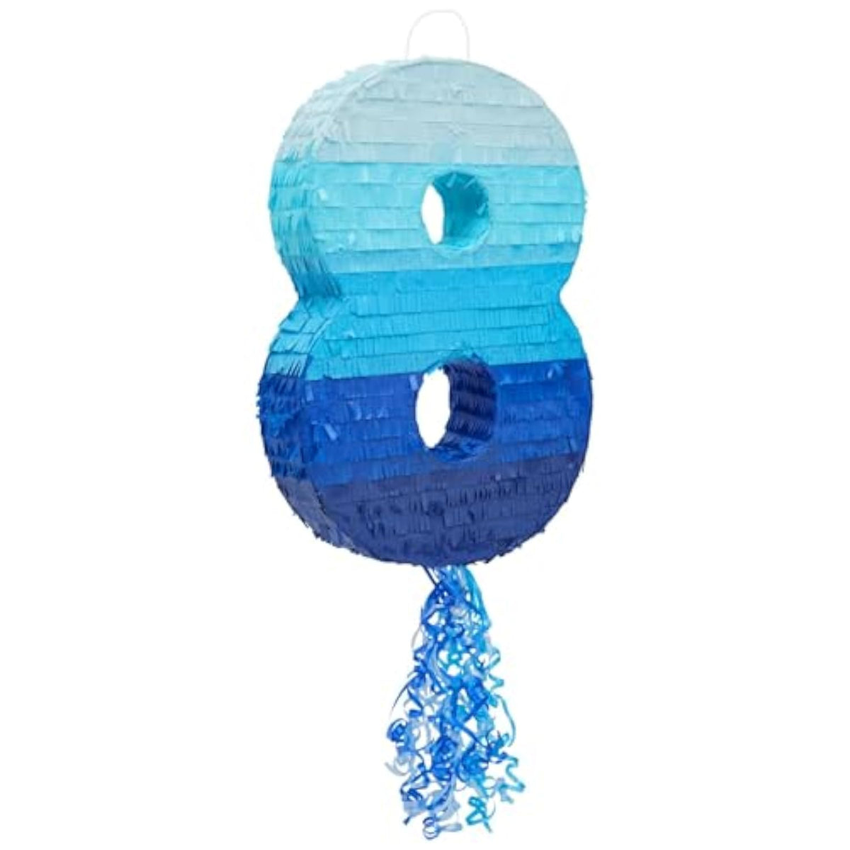 Ombre Blue Number 8 Pull String Pinata, Party Game For Kids, 16.5 X 11 X 3 In Fillable Hanging Decoration For 8Th Birthday Decorations For Boys Girls, Holds Candy, Toys, Confetti
