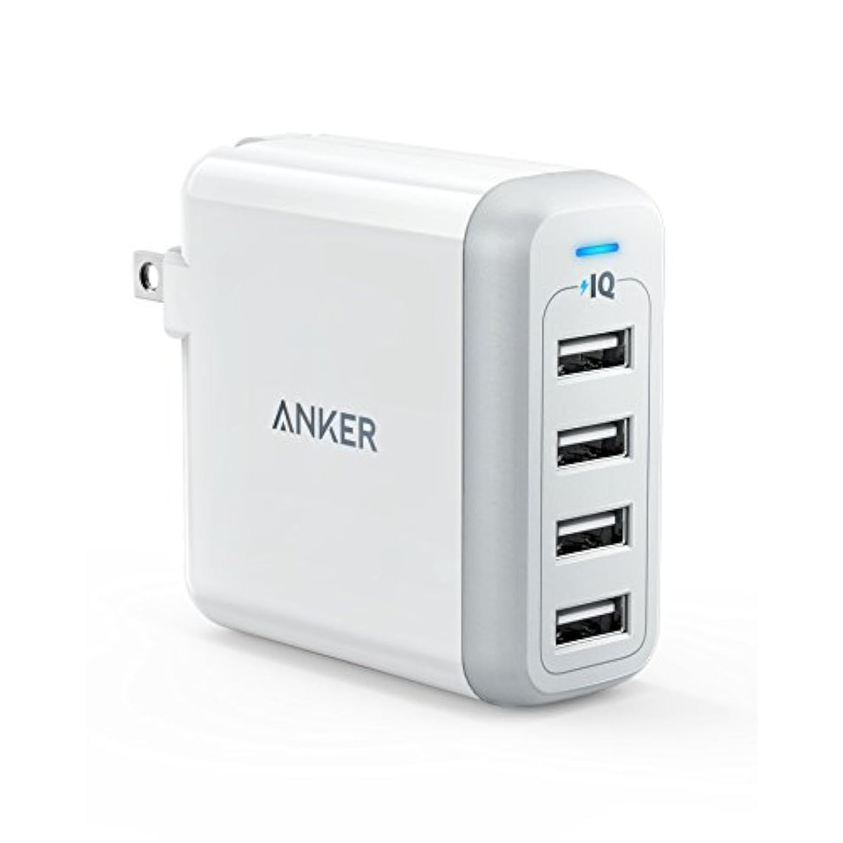Anker Charger, 40W 4-Port USB Phone Charger with Foldable Plug, PowerPort 4 for iPhone 14/13 Series, iPad Pro/Air/Mini, Galaxy S23/S22/S21, Note 20 Ultra, LG, Nexus, HTC, and More