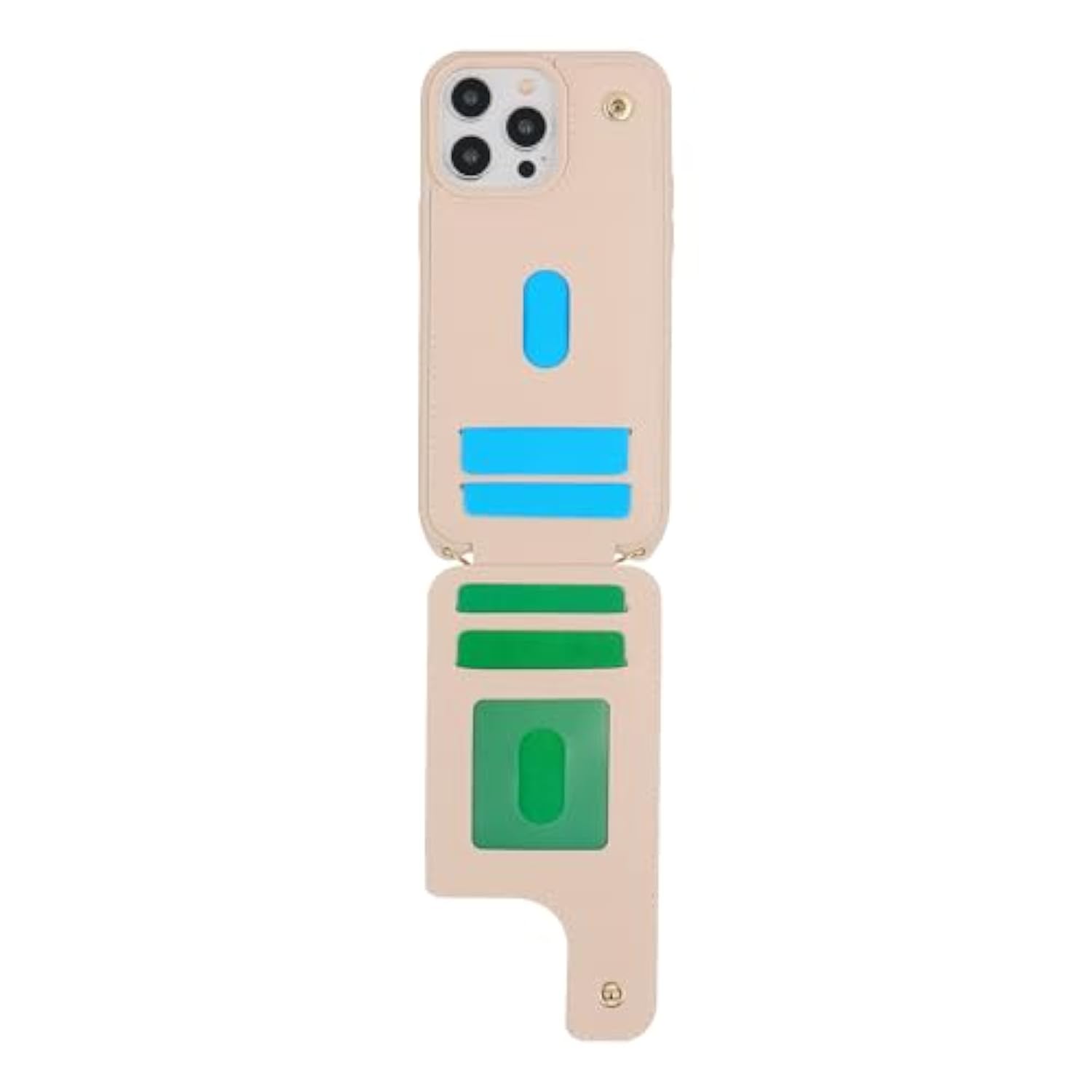 iPhone 12/13 Pro Max Wallet Case with Card Holder Strap Ring Stand Beige
