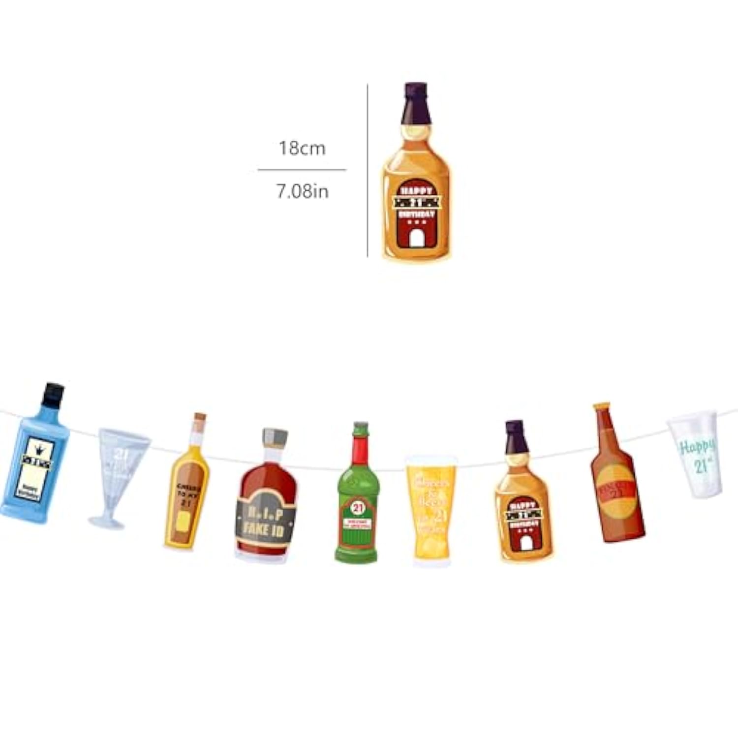 Pre-Strung Whiskey/Beer Banner Happy 21st Birthday Decorations for Him/Men