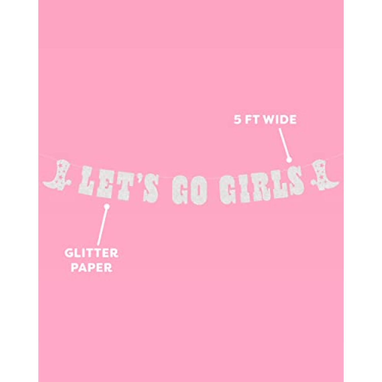 Let's Go Girls Glitter Banner Silver 5Ft Bachelorette Cowgirl Last Rodeo Decor