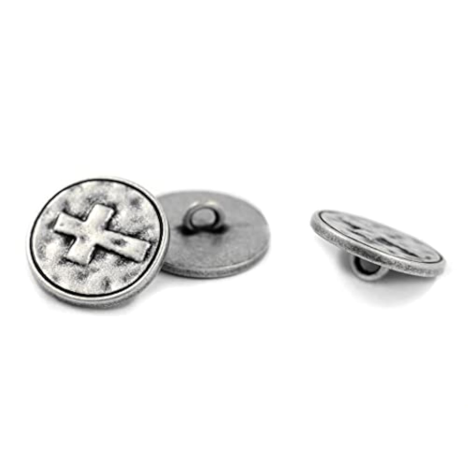 12 Pieces Cross Symbol Metal Shank Buttons. 20Mm (3/4 Inch) (Antique S