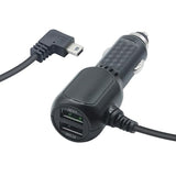 Dash Cam Mini Usb Power Cable 11Ft, Right Angle 90 Degree Mini Usb With Dual Usb Port Fast Power Supply, For 12V-24V Car And Truck Dash Cam, Gps Navigator, Mp3 Player And Other Usb Devices
