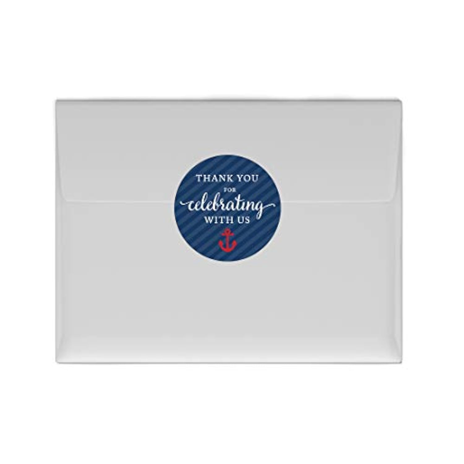 Nautical Baby Shower Collection, Round Circle Labels Stickers, Thank You For Celebrating With Us, 40-Pack, For Ocean Sailor Bon Voyage Themed Party Favors, Gifts, Decorations