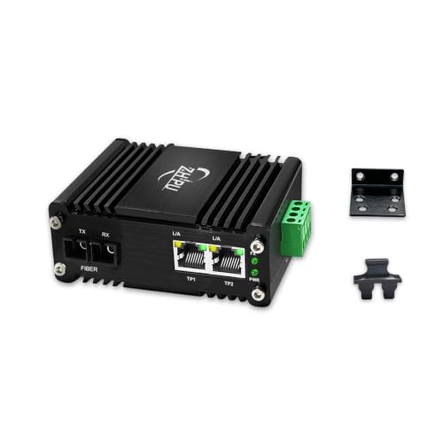 Industrial 2 Ports Gigabit Media Converter, 1 Sc 2 Rj45 Fiber Ethernet Switch Single Mode 20Km, Dc12~48V Input Ip40 Din Rail/Wall Mount For Data Center/Television Broadcasting/Secmon