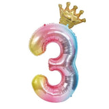 40-Inch Rainbow Gradient Number 3 Crown Balloon Set, 3Rd Birthday Balloons, Children'S 3Rd Birthday Party Decorations. (3)