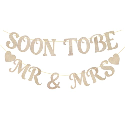 Wedding Shower Banner, Soon to Be Mr & Mrs Sign Banner for Bridal Shower Decorations Gold Glitter Wedding Decorations for Home Party Engagement Bridal Bachelorette Party
