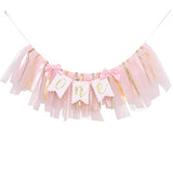 1st Birthday Girl Highchair Banner – Pink Tulle & Ribbon Cake Smash Prop