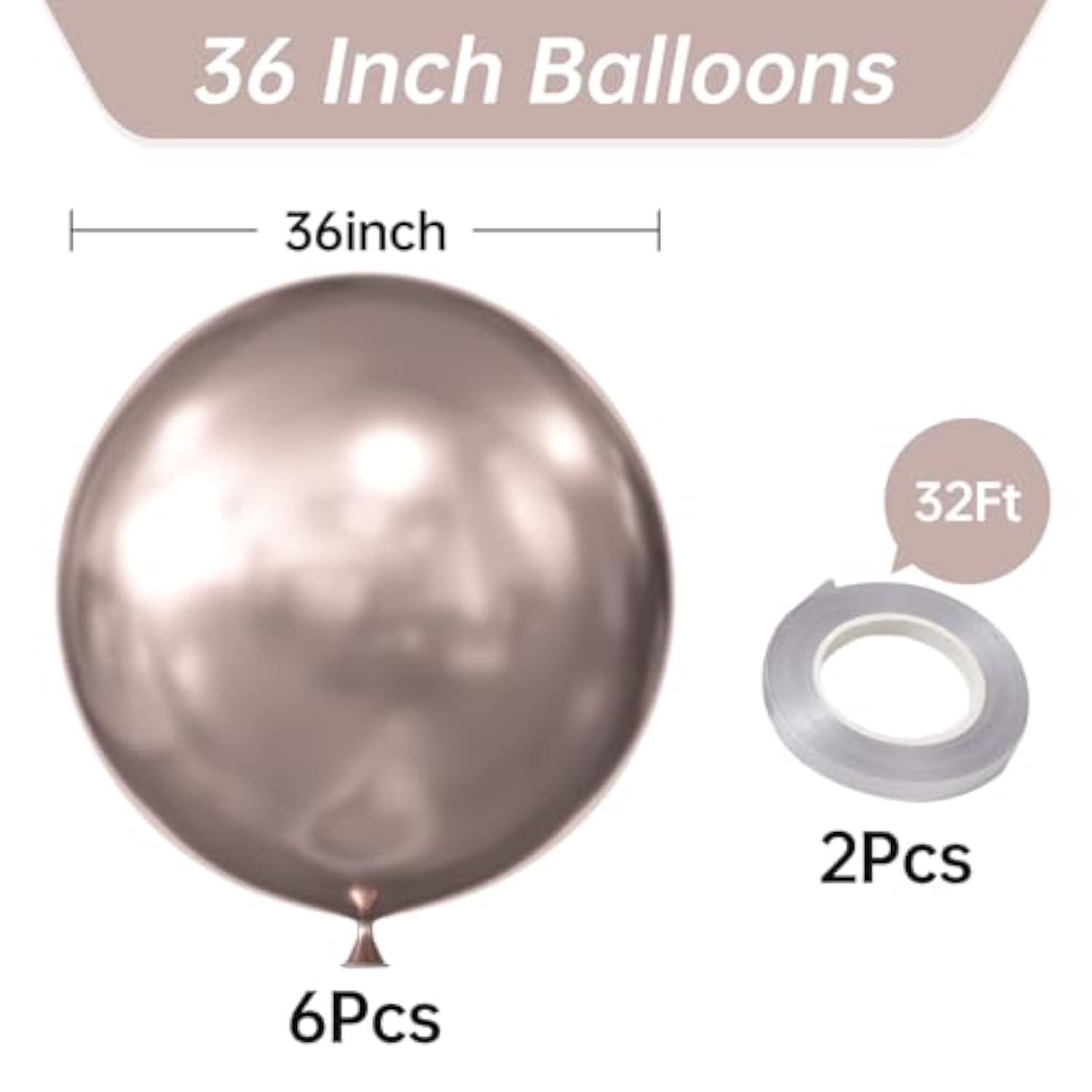 36 Inch Giant Metallic Rose Glod Balloons, 6 Pack Large Round Rose Glod Latex Balloons For Anniversary, Birthday, Christmas, Wedding, Baby Shower Party Decorations