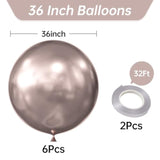 36 Inch Giant Metallic Rose Glod Balloons, 6 Pack Large Round Rose Glod Latex Balloons For Anniversary, Birthday, Christmas, Wedding, Baby Shower Party Decorations