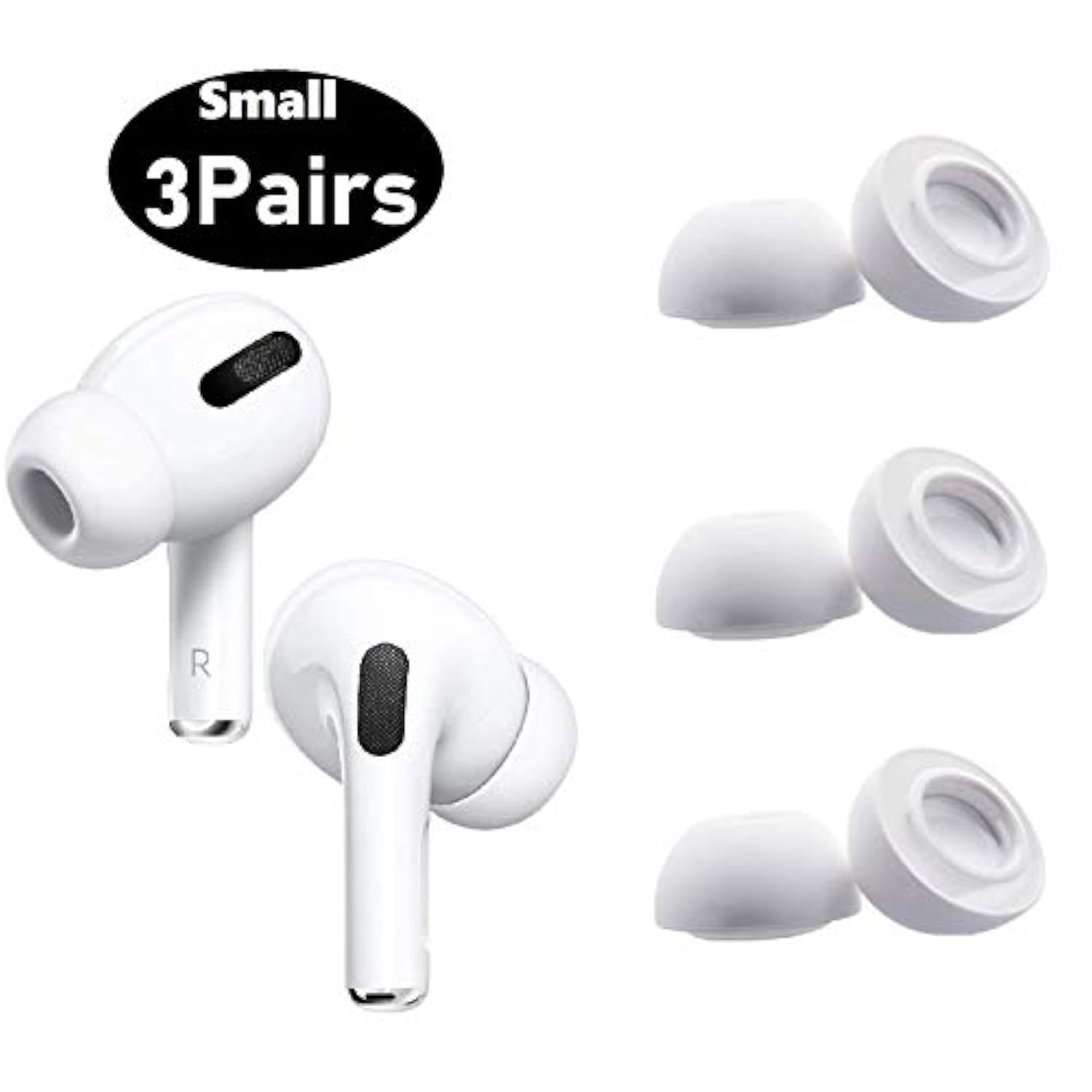Small Size Ear Tips Earbuds Covers Ear Caps Eartips Earpads Compatible With Apple Airpods Pro, Silicone Tips, Fit In Case, 3 Pairs White S