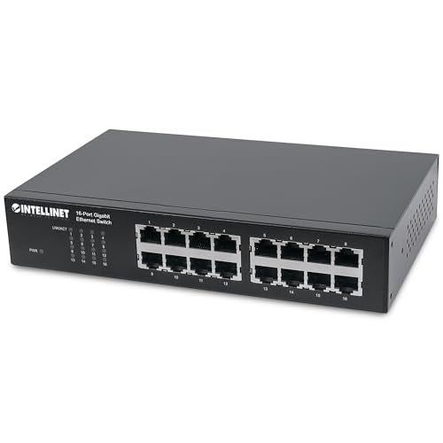 Intellinet 16-Port Gigabit Ethernet Switch High-Speed Network Performance, Rackmount Brackets Included, Energy Efficient, Fanless Design, 32Gbps Throughput - 561068