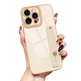 For Iphone 16 Pro Case Cute, Luxury Gold Plated For Women Girls Elegant Tpu Bumper Cover With Wrist Strap Kickstand Camera Protection Shockproof Silicone Phone Case For Iphone 16 Pro, White