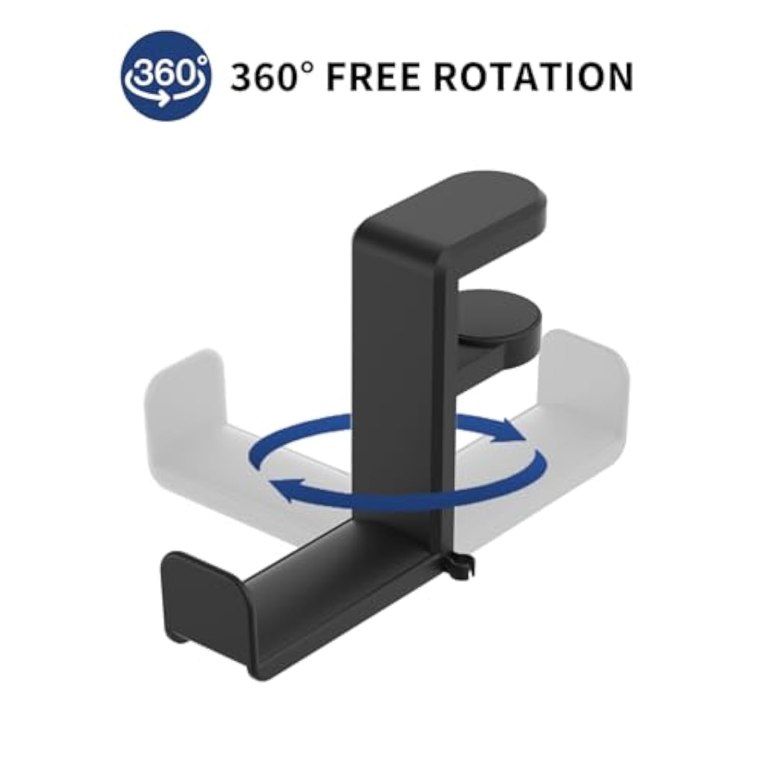 Headphone Hook - Under Desk Headphone Holder With 360-Degree Adjustable Rotation, Black