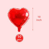 50 Pcs 10Inch Red Heart Balloons, Mylar Heart Foil Balloons For Birthd