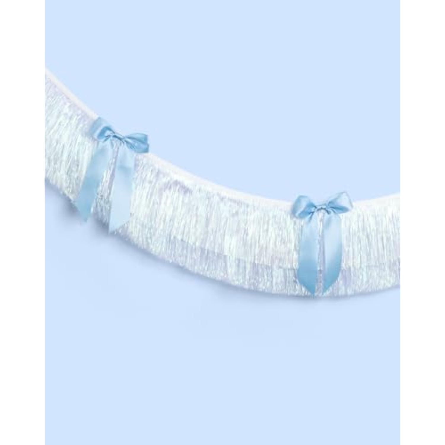 Blue White Bow Fringe Banner - Iridescent, 6 Ft. | Something Blue Bachelorette Decoration, Bridal Shower Decor, Engagement Photoshoot Backdrop