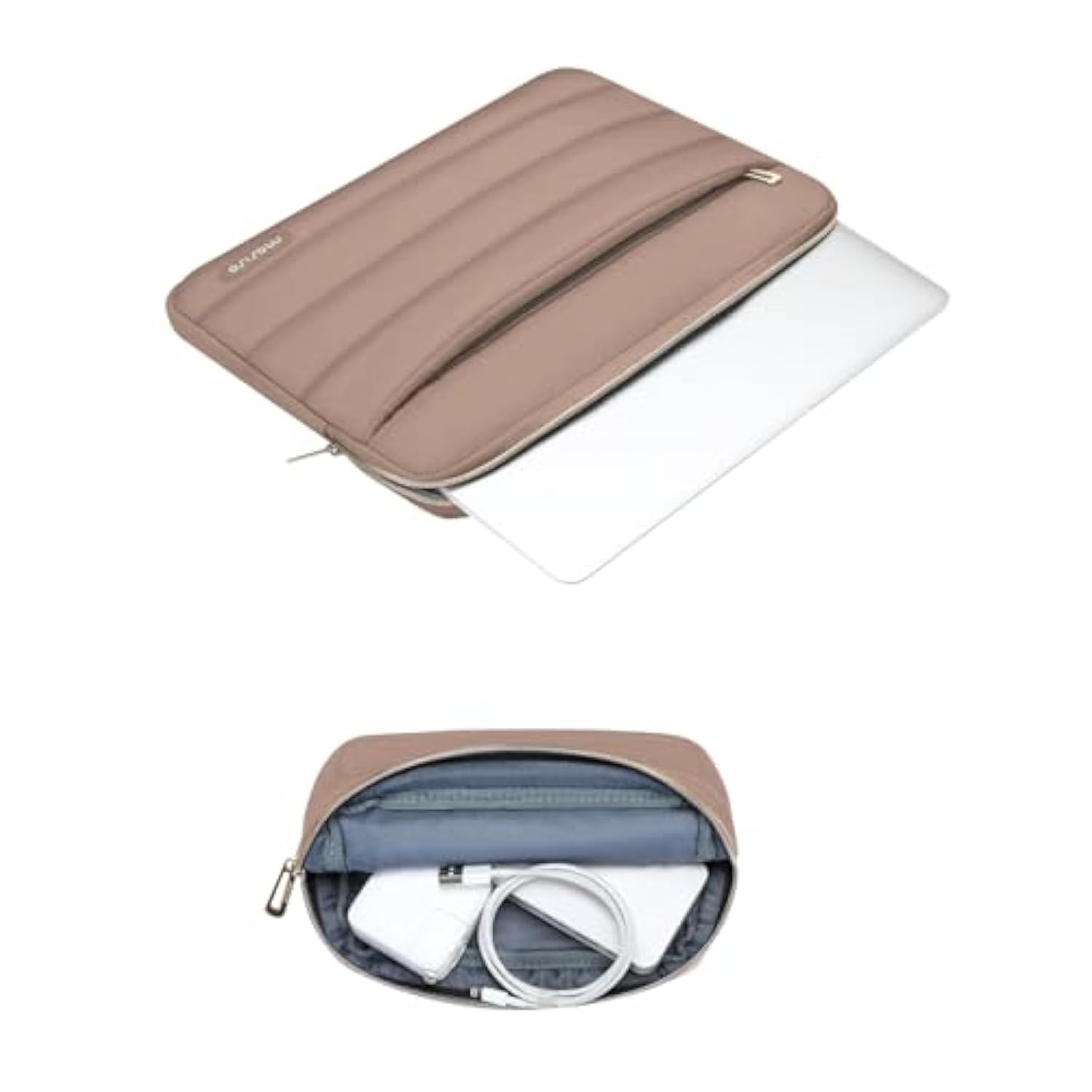 MOSISO 13.3 inch Laptop Case, 13-13.3 inch Puffy Laptop Sleeve Compatible with MacBook Air 13 13.6 M4 M3 M2 M1/Pro 13/Pro 14, HP Dell ASUS Lenovo,Polyester Horizontal Bag with Small Case, Brown